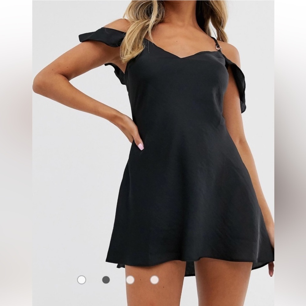 Free People Black Satin Ruffled Mini Dress Size Large L - Picture 7 of 14